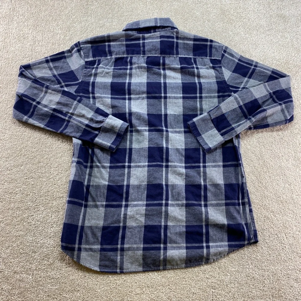 Banana Republic Flannel Shirt Mens Medium‎ Blue Grey Plaid Standard Fit Cotton